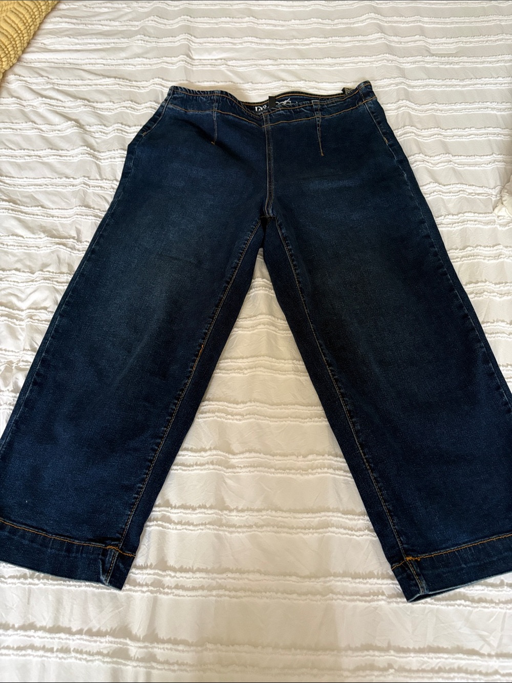 DG2 - Diane Gilman Flat-Front, Cropped Dark Blue Stretch Denim Jeans